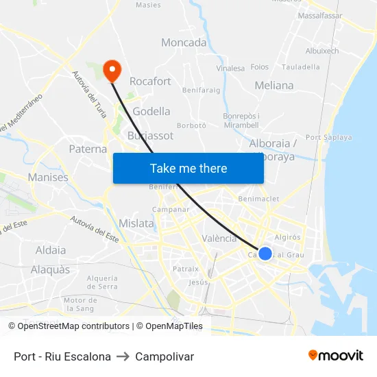 Port - Riu Escalona to Campolivar map