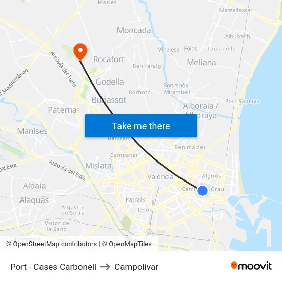 Port - Cases Carbonell to Campolivar map