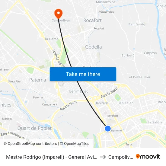 Mestre Rodrigo (Imparell) - General Avilés to Campolivar map