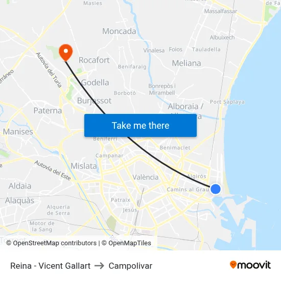 Reina - Vicent Gallart to Campolivar map