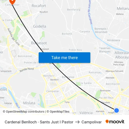 Cardenal Benlloch - Sants Just I Pastor to Campolivar map
