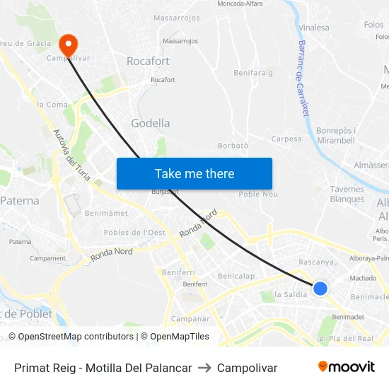 Primat Reig - Motilla Del Palancar to Campolivar map