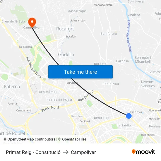 Primat Reig - Constitució to Campolivar map