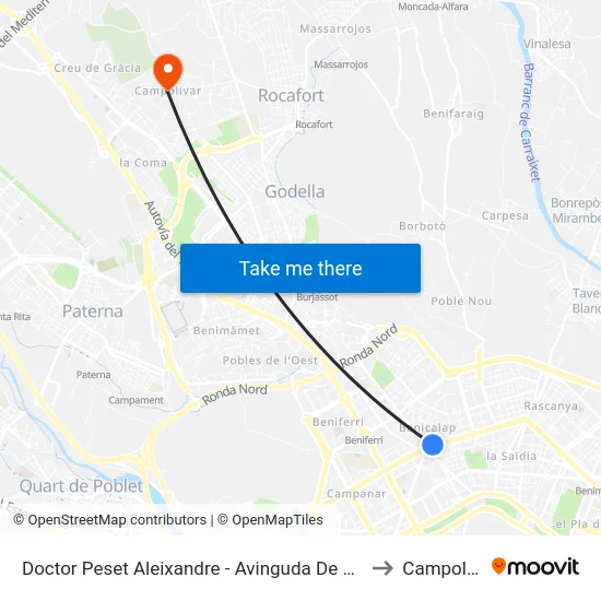 Doctor Peset Aleixandre - Avinguda De Burjassot to Campolivar map
