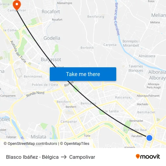 Blasco Ibáñez - Bèlgica to Campolivar map