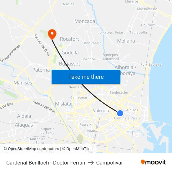 Cardenal Benlloch - Doctor Ferran to Campolivar map
