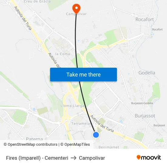 Fires (Imparell) - Cementeri to Campolivar map
