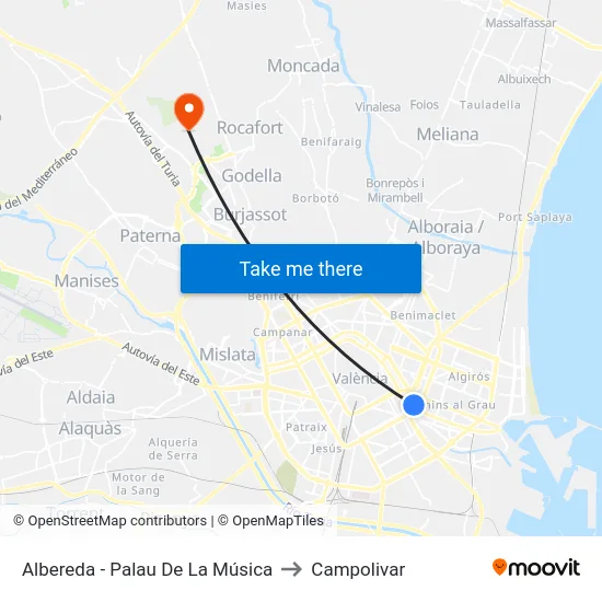 Albereda - Palau De La Música to Campolivar map