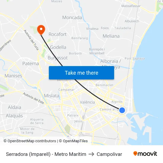 Serradora (Imparell)  - Metro Marítim to Campolivar map