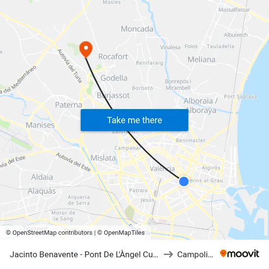 Jacinto Benavente - Pont De L'Àngel Custodi to Campolivar map