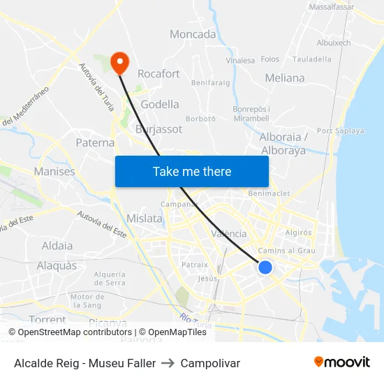 Alcalde Reig - Museu Faller to Campolivar map