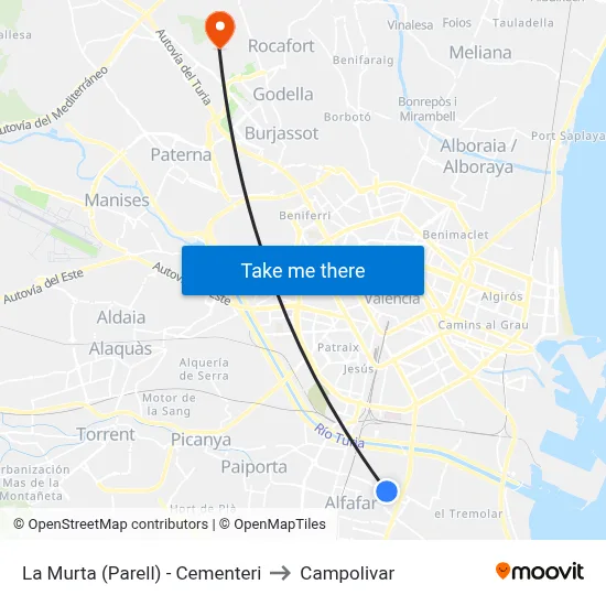 La Murta (Parell) - Cementeri to Campolivar map