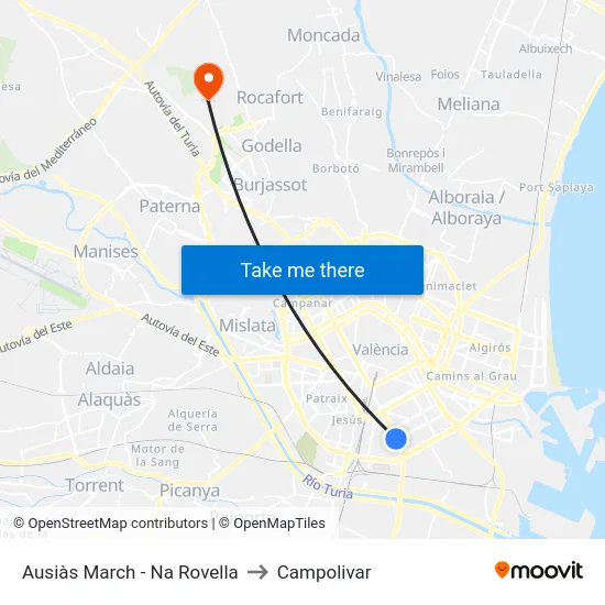 Ausiàs March - Na Rovella to Campolivar map