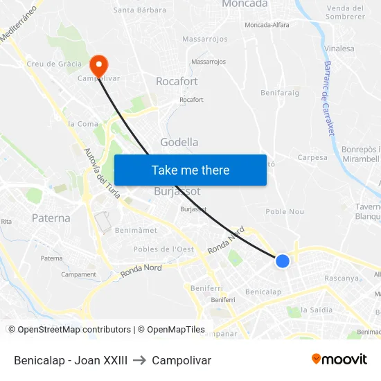 Benicalap - Joan XXIII to Campolivar map