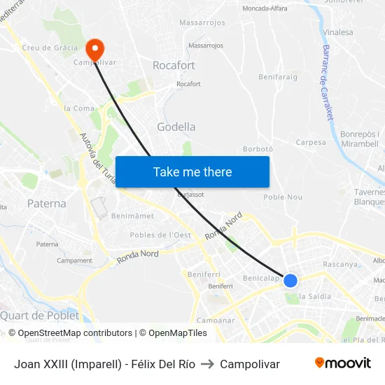 Joan XXIII (Imparell) - Félix Del Río to Campolivar map