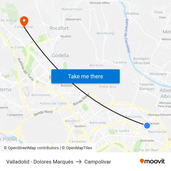 Valladolid - Dolores Marqués to Campolivar map