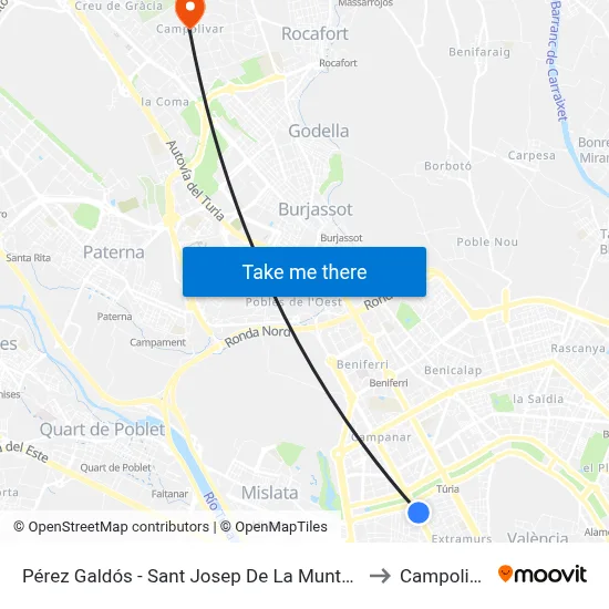 Pérez Galdós - Sant Josep De La Muntanya to Campolivar map