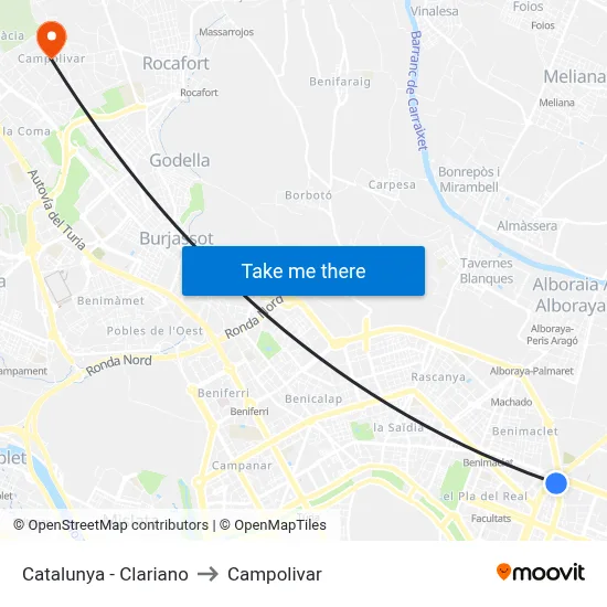 Catalunya - Clariano to Campolivar map