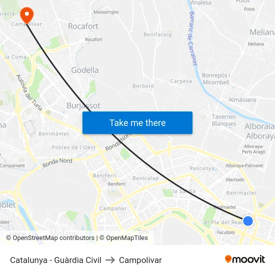 Catalunya - Guàrdia Civil to Campolivar map