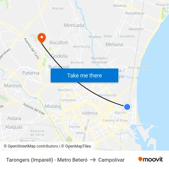 Tarongers (Imparell) - Metro Beteró to Campolivar map