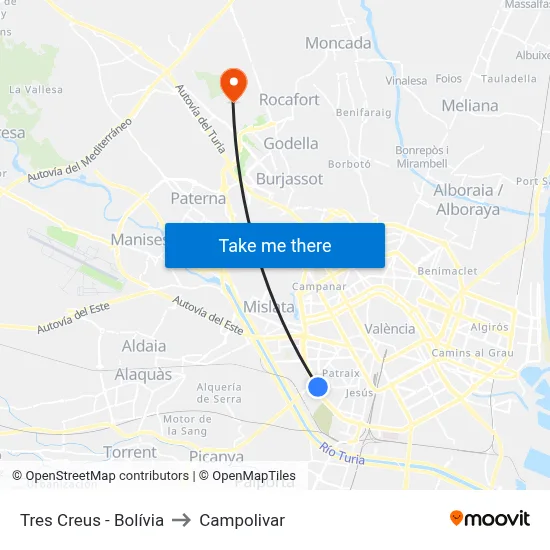 Tres Creus - Bolívia to Campolivar map