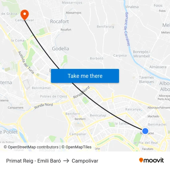 Primat Reig - Emili Baró to Campolivar map