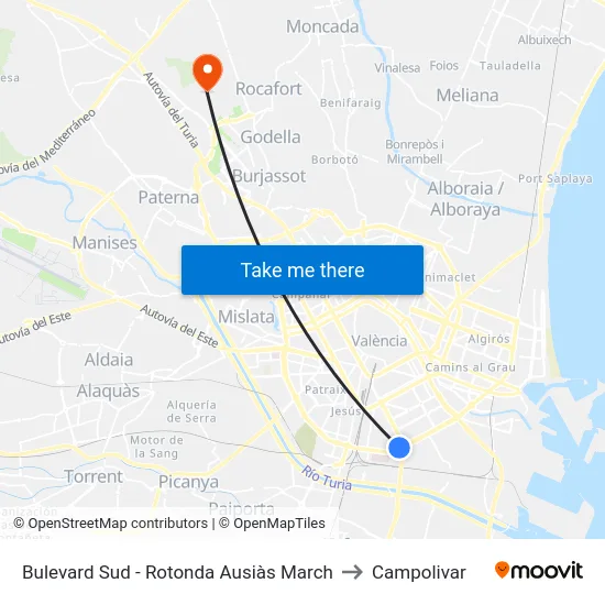 Bulevard Sud - Rotonda Ausiàs March to Campolivar map
