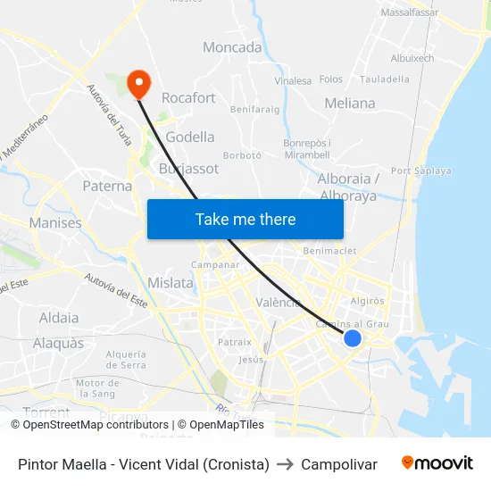 Pintor Maella - Vicent Vidal (Cronista) to Campolivar map