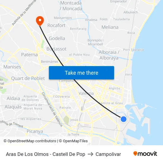 Aras De Los Olmos - Castell De Pop to Campolivar map