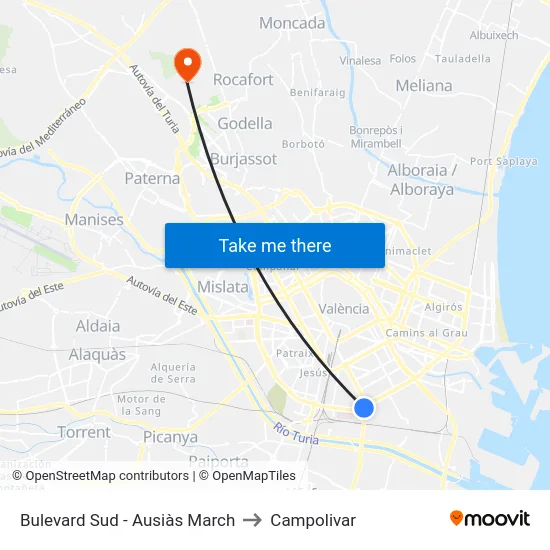 Bulevard Sud - Ausiàs March to Campolivar map