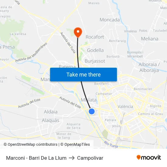 Marconi - Barri De La Llum to Campolivar map