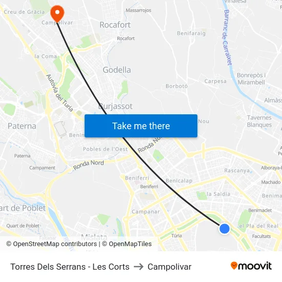 Torres Dels Serrans - Les Corts to Campolivar map