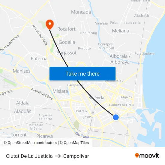 Ciutat De La Justícia to Campolivar map