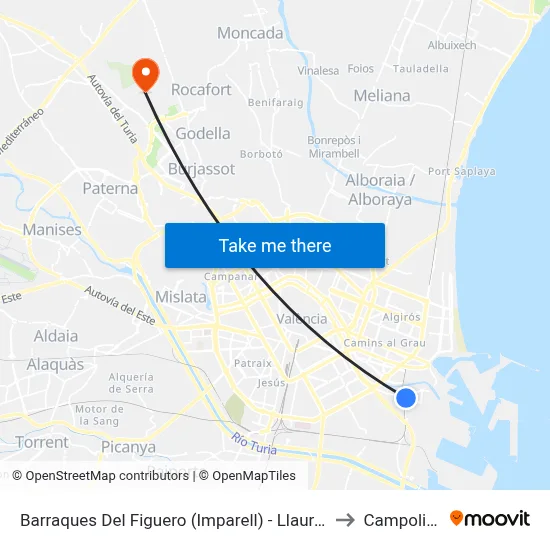 Barraques Del Figuero (Imparell) - Llauradors to Campolivar map