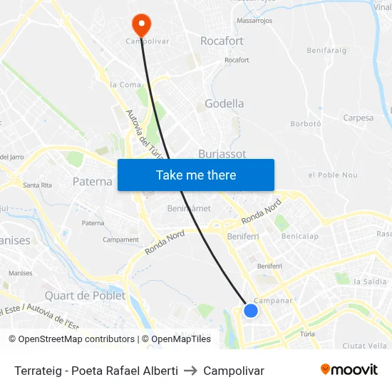 Terrateig - Poeta Rafael Alberti to Campolivar map