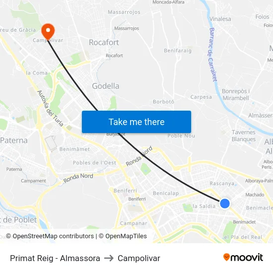 Primat Reig - Almassora to Campolivar map