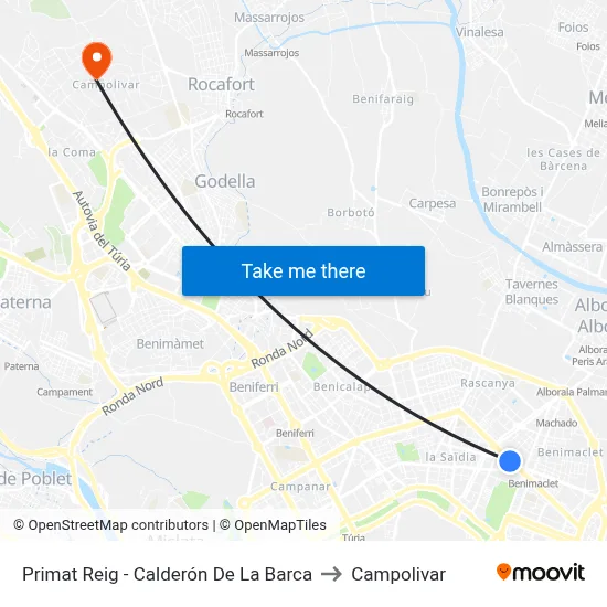 Primat Reig - Calderón De La Barca to Campolivar map