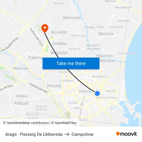 Aragó - Passeig De L'Albereda to Campolivar map