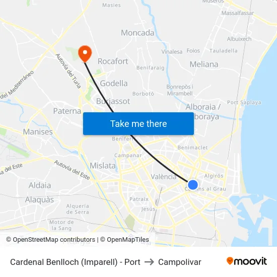 Cardenal Benlloch (Imparell) - Port to Campolivar map