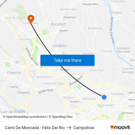 Camí De Moncada - Félix Del Río to Campolivar map