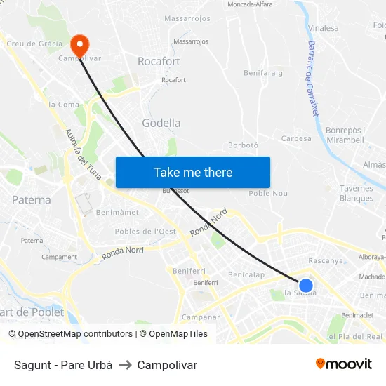 Sagunt - Pare Urbà to Campolivar map