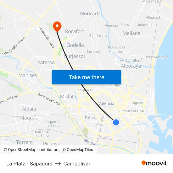 La Plata - Sapadors to Campolivar map