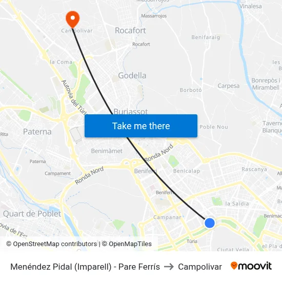 Menéndez Pidal (Imparell) - Pare Ferrís to Campolivar map