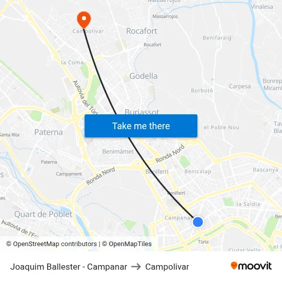Joaquim Ballester - Campanar to Campolivar map