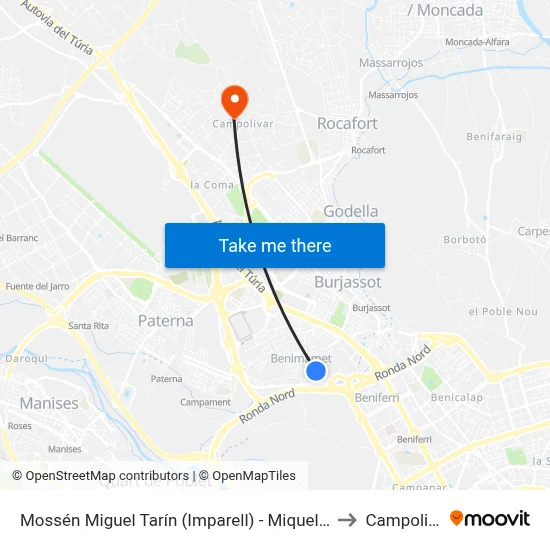 Mossén Miguel Tarín (Imparell) - Miquel Agraït to Campolivar map