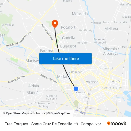 Tres Forques - Santa Cruz De Tenerife to Campolivar map