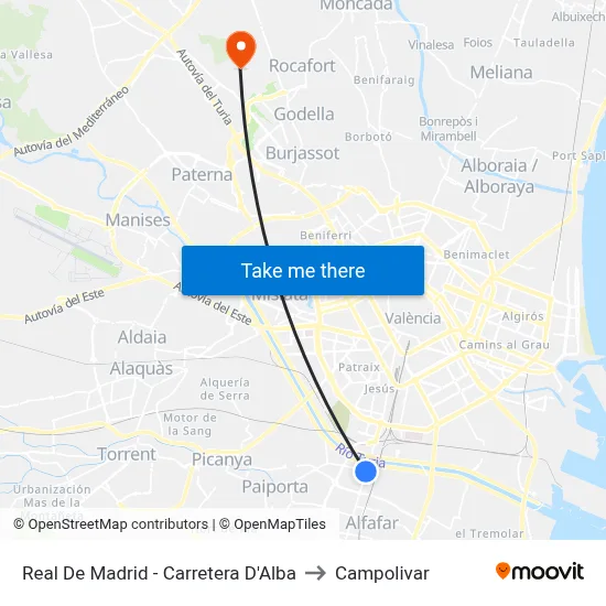 Real De Madrid - Carretera D'Alba to Campolivar map