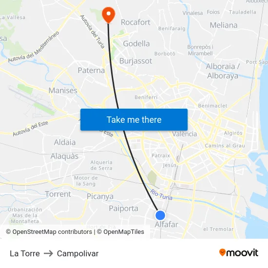 La Torre to Campolivar map