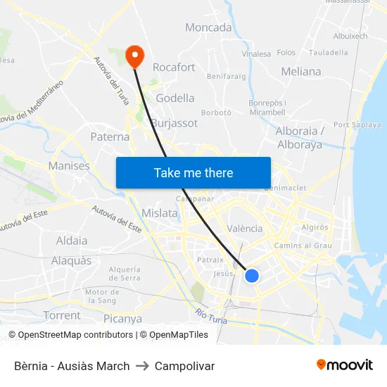 Bèrnia - Ausiàs March to Campolivar map