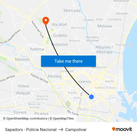 Sapadors - Policia Nacional to Campolivar map